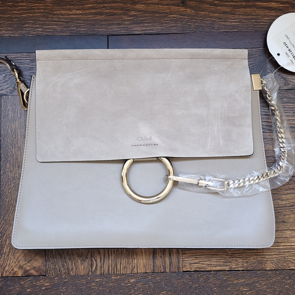 $1950 Brand New 100% Authentic Chloe Faye Motty Gray Shoulder Bag